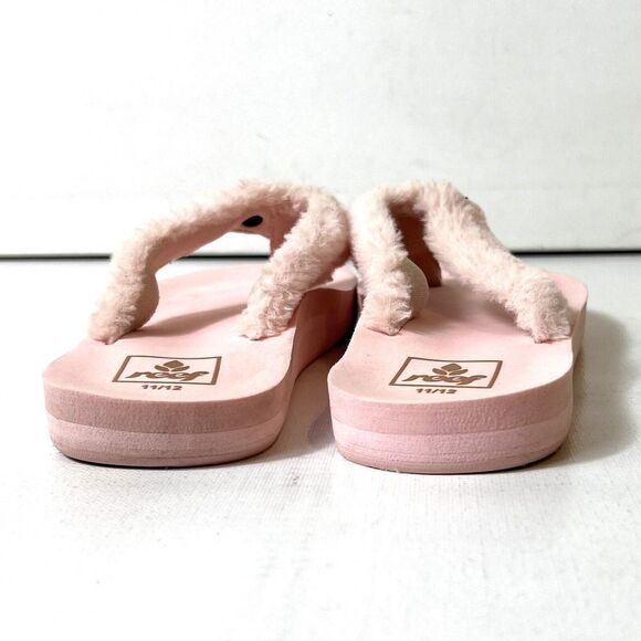 Reef Kids Flat Rubber Thong Pink Sandals Little Girls 11/12 Pink Faux Fur Straps - Picture 7 of 10